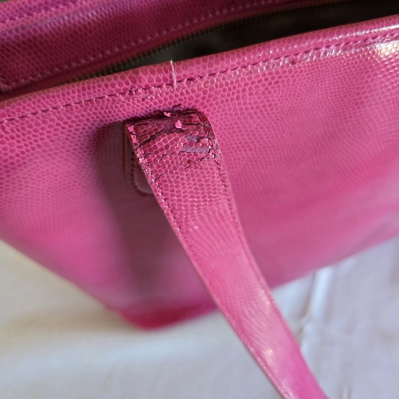 Lauren Ralph Lauren Newton Shopper Tote Hot Pink Leather Large Purse w/ Scarf - Picture 7 of 16